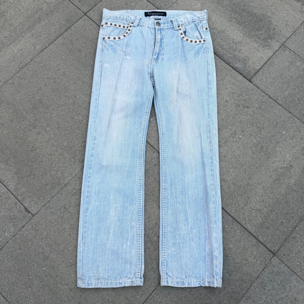 Victorious Urban Couture Studded Light Wash Jeans Mens 34x30 Y2K Streetwear
